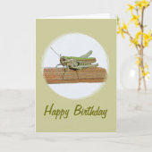 Kleine groene sprinkhaan Cartoon verjaardag Kaart (Gele Bloem)