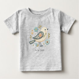 Kleine groene vogel bloemen baby t-shirt
