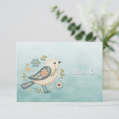Kleine Groene Vogel Bloemen Dankjewel Kaart (Staand voorkant)