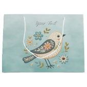 Kleine Groene Vogel Bloemen Geschenktas Groot Cadeauzakje (Voorkant)