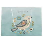Kleine Groene Vogel Bloemen Geschenktas Groot Cadeauzakje (Achterkant)