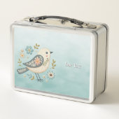Kleine Groene Vogel Bloemen Metalen Lunch Box (Achterkant)