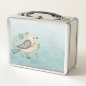 Kleine Groene Vogel Bloemen Metalen Lunch Box (Voorkant)