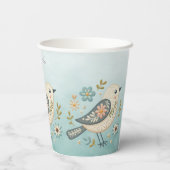 Kleine Groene Vogel Bloemen Papieren Kopjes Papieren Bekers (Achterkant)