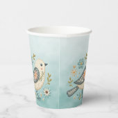 Kleine Groene Vogel Bloemen Papieren Kopjes Papieren Bekers (Rechts)