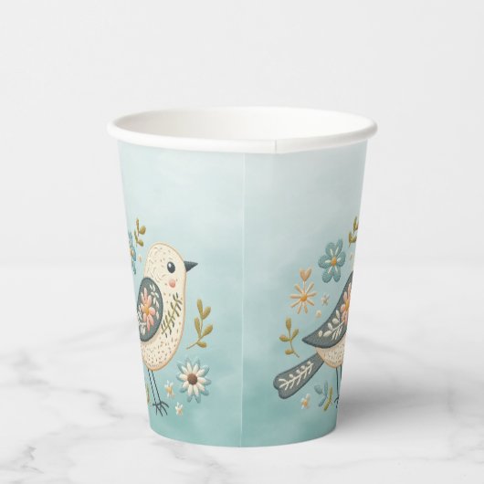 Kleine Groene Vogel Bloemen Papieren Kopjes Papieren Bekers (Rechts)