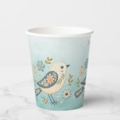 Kleine Groene Vogel Bloemen Papieren Kopjes Papieren Bekers (Voorkant)