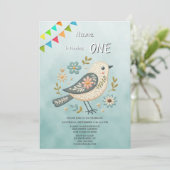 Kleine Groene Vogel Bloemen Verjaardagsfeest Uitno Kaart (Staand voorkant)