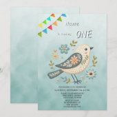 Kleine Groene Vogel Bloemen Verjaardagsfeest Uitno Kaart (Voorkant / Achterkant)