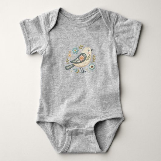 Kleine groene vogel bloemige babybodysuit romper (Voorkant)