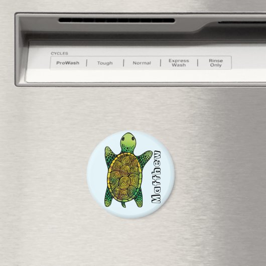 Kleine groene Waterverf Ink Dradenschildpad Magneet (Insitu (Vaatwasser))