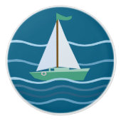 Kleine groene zeilboot keramische knop (Voorkant)