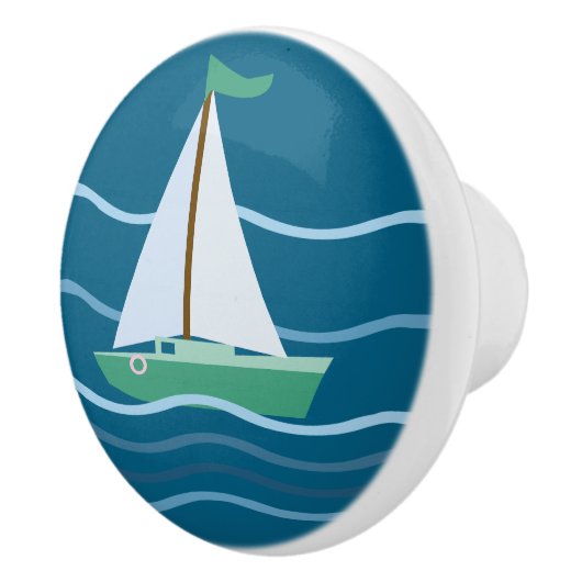 Kleine groene zeilboot keramische knop (Rechts)