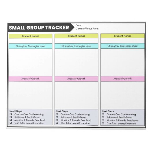 Kleine groep Data Tracker Student Observations Notitieblok (Voorkant)