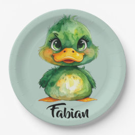 Kleine grüne Ente  Papieren Bordje