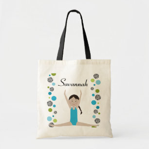 Kleine gymnast in Aqua en Groen Tote Bag