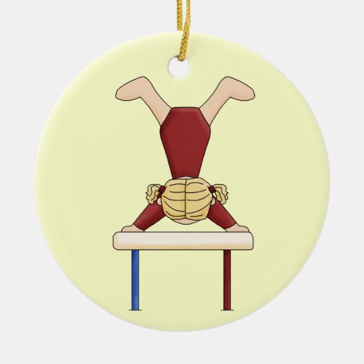 Kleine gymnast op balansbalk keramisch ornament (Voorkant)