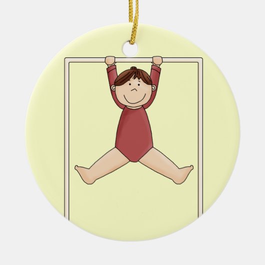 Kleine gymnast op de hoge balk keramisch ornament (Voorkant)