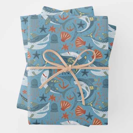 Kleine Haai Eerste Tweede Verjaardag Jongens Favor Inpakpapier Vel (In situ)