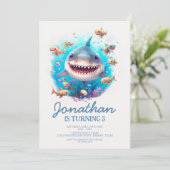Kleine haaienhaai Moderne kinderen Birthday Party Kaart (Staand voorkant)