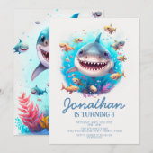 Kleine haaienhaai Moderne kinderen Birthday Party Kaart (Voorkant / Achterkant)