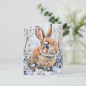 Kleine haas in Snowy Field. konijnenkonijn Briefkaart (Staand voorkant)
