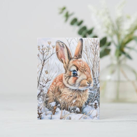 Kleine haas in Snowy Field. konijnenkonijn Briefkaart (Staand voorkant)