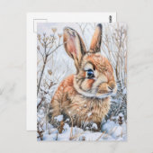 Kleine haas in Snowy Field. konijnenkonijn Briefkaart (Voorkant / Achterkant)