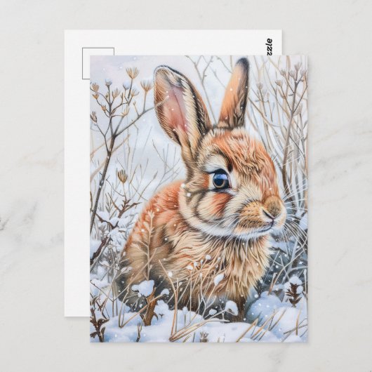 Kleine haas in Snowy Field. konijnenkonijn Briefkaart (Voorkant / Achterkant)