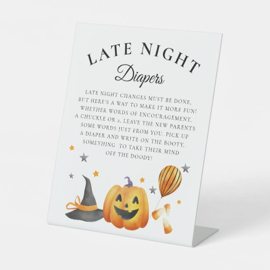 Kleine Halloween Baby shower Late Night Luiers Reclamebord Met Voetstuk (Voorkant)