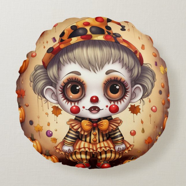 Kleine Halloween Clown 2 Rond Kussen (Voorkant)