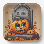 Kleine Halloween Grafsteen Papieren Bordje (Voorkant)