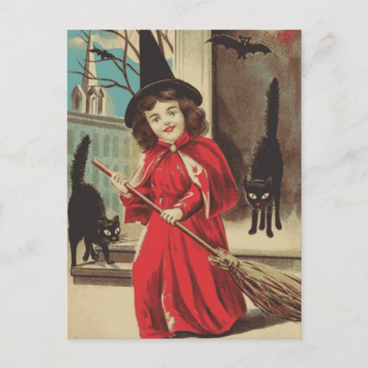  kleine halloween heks en zwarte katten feestdagenkaart (Voorkant)