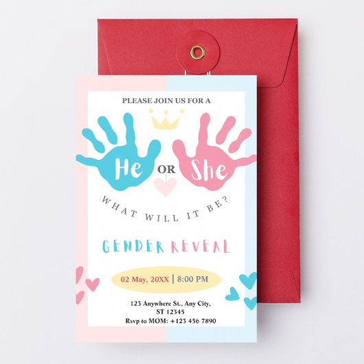 Kleine handen, grote verrassing: een roze en blauw kaart