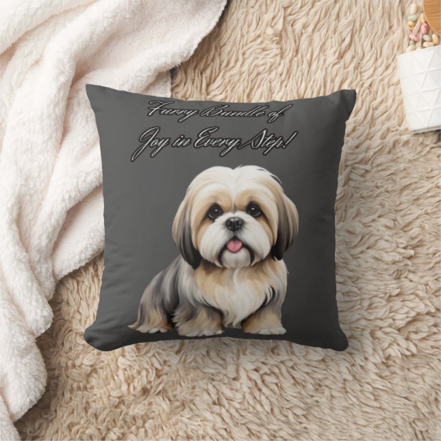 Kleine harige vriend: lichtbruine en witte pup kussen (Deken)