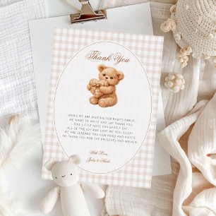 Kleine Hart Bruine Gingham Teddybeer Baby Shower Kaart