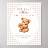 Kleine Hart Bruine Gingham Teddybeer Baby Shower Poster (Voorkant)