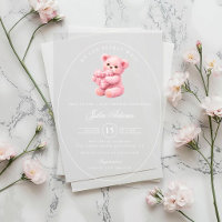 Kleine Hart Roze Gingham Teddybeer Baby Shower