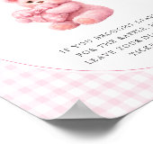 Kleine Hart Roze Gingham Teddybeer Baby Shower Poster (Hoek)