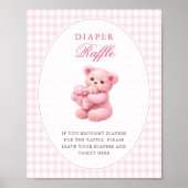 Kleine Hart Roze Gingham Teddybeer Baby Shower Poster (Voorkant)