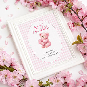 Kleine Hart Roze Gingham Teddybeer Baby Shower Poster