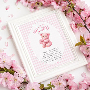 Kleine Hart Roze Gingham Teddybeer Baby Shower Poster