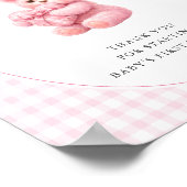 Kleine Hart Roze Gingham Teddybeer Baby Shower Poster (Hoek)