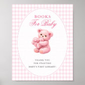 Kleine Hart Roze Gingham Teddybeer Baby Shower Poster (Voorkant)