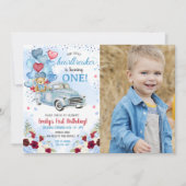 Kleine hartbreker blauwe vrachtwagen beer verjaard kaart (Voorkant)