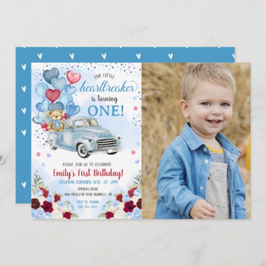 Kleine hartbreker blauwe vrachtwagen beer verjaard kaart (Voorkant / Achterkant)