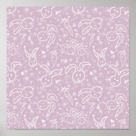 Kleine harten en Bunnies - transparant patroon. Poster