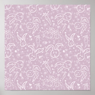 Kleine harten en Bunnies - transparant patroon. Poster