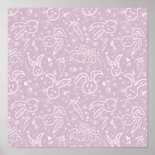 Kleine harten en Bunnies - transparant patroon. Poster (Voorkant)