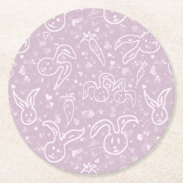 Kleine harten en Bunnies - transparant patroon. Ronde Kartonnen Onderzetter